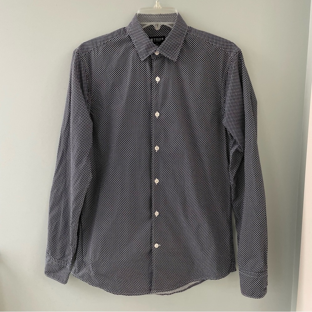 Mens Tiger of Sweden blue & white polka dot shirt